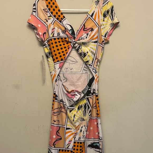 NWT Y2K Era Almost Famous Pop Art Bodycon Midi Dress - Multicolor Size Medium - Picture 7 of 9